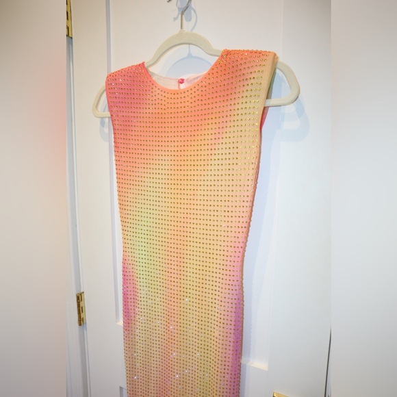 NWOT Self-Portrait Rainbow Print Hotfix Mesh Midi Dress - Picture 4 of 6